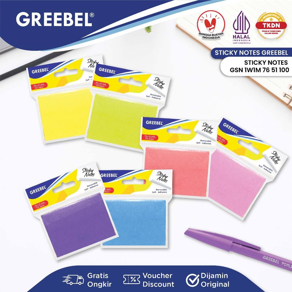 GREEBEL Memo Sticky Notes 1 สี 100 แผ่น [GSN 1W1M 76 51 100] กระดาษมาร์กเกอร์โน้ต
