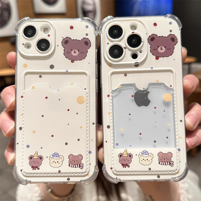 น่ารักหมี Polka Dot Card Holder ปลอก Oppo A6 A6X A6S A6 Pro 5G 15T 5G C85 A3 A3x 14 14F C71 C75 C75X