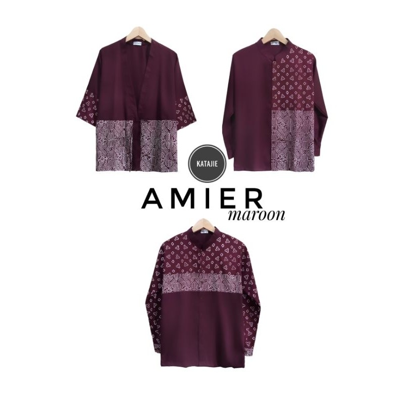KEMEJA Amier Maroon เสื้อเชิ้ตผู้ชาย Kok Shirt เสื้อบาติก เสื้อเซี่ยงไฮ้ เสื้อผ้ามุสลิมผู้ชาย
