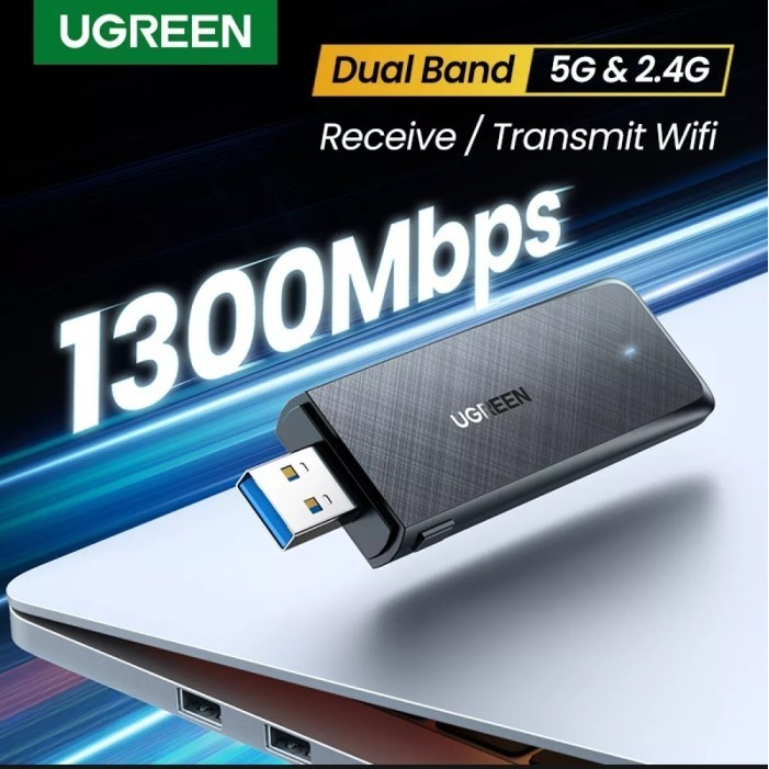 UGREEN อะแดปเตอร์ไร้สาย USB Wifi AC1300 ตัวรับสัญญาณ Wifi อะแดปเตอร์ USB Dual Band 50340