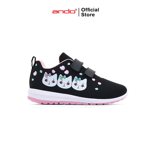 MERAH Ando Official Three Kittens V Kids Sneakers - สีดํา/ชมพู