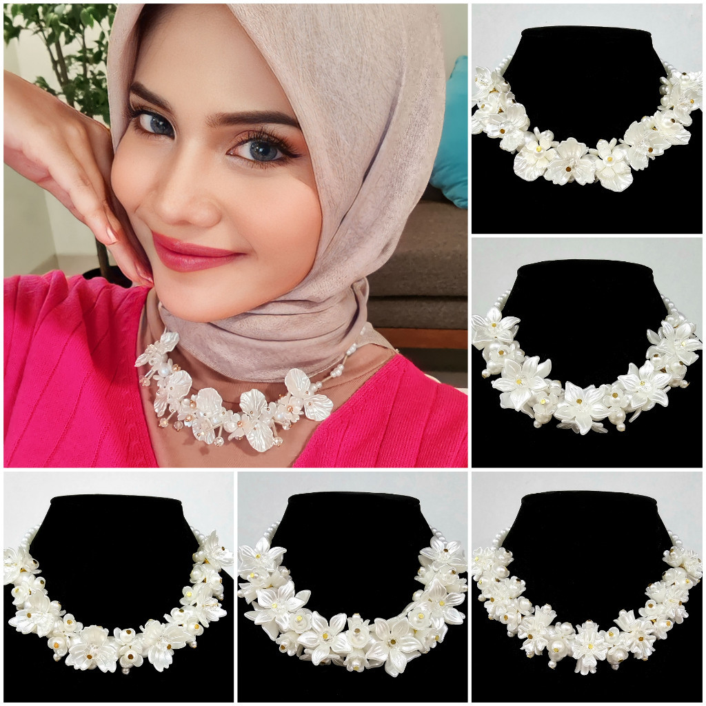 ฮิญาบลูกปัดสร้อยคอสร้อยคอคริสตัลสําหรับงานแต่งงานที่มีกลีบดอกไม้ - ค013