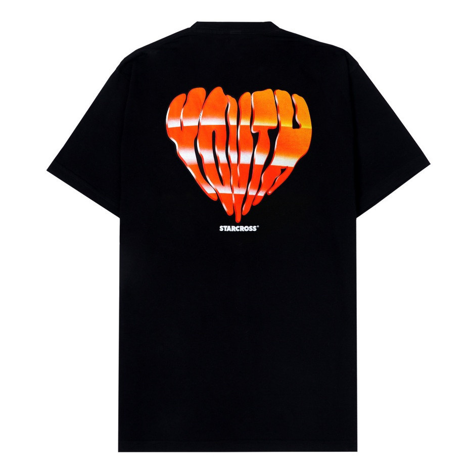 Distro Original Boxy Fit T Shirt 100% Cotton STARCROSS เสื้อยืดผู้ชาย - HEART FONT 3 - สีดํา - สินค้