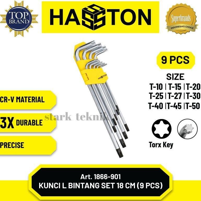 Hasston Star L Key 18cm / 23 cm T10-T50 (9 ชิ้น) / Torx Hex Key (1866-901)