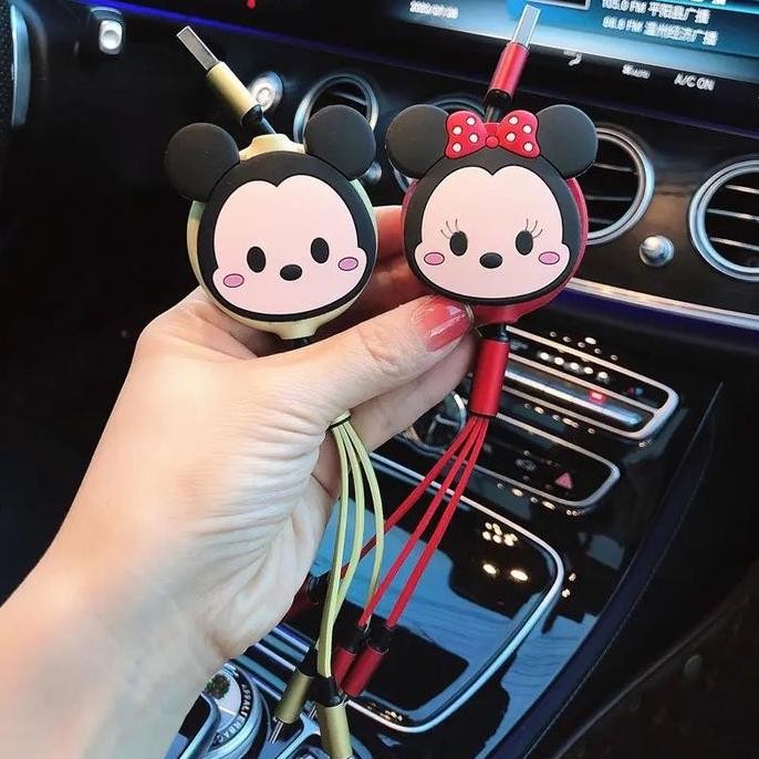 YG 3 in 1 สายชาร์จในรถยนต์พร้อม Mickey Minnie motif น่ารัก (iphone, typeC และอันปกติ) Car CHARGER //