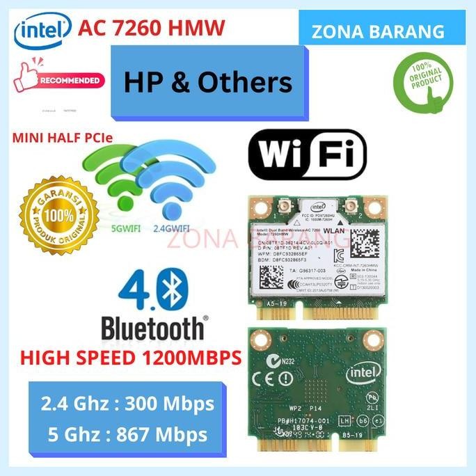 ใหม่ การ์ด Wifi ไร้สาย Intel AC 7260 HMW บลูทูธ HALF MINI PCIE 1200