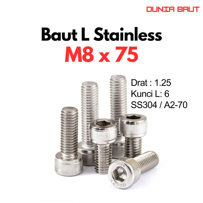 DIN 9112-1983 สแตนเลสสตีล L Bolt M8X75 / 8X75 / M8 X 75 / 8 X 75 ด้ายเต็ม SS304 / SUS304 / A2-70 สกร