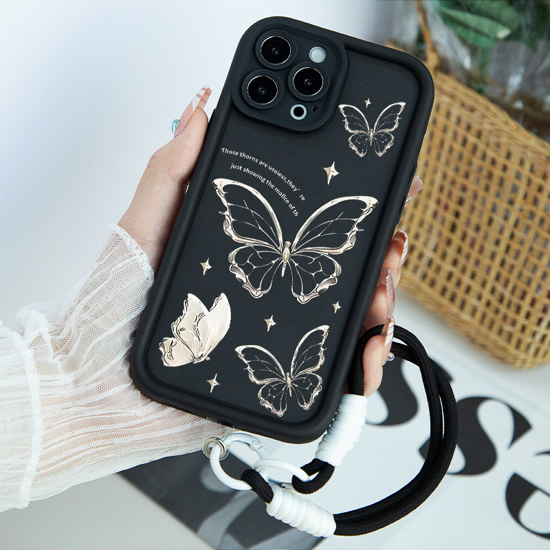 ล่าสุดหรูหราผีเสื้อ Lanyard Soft Cass Hp Infinix Hot 50i Hot 50 4G Hot 50 5G Hot 50 Pro ITEL P65 4G 