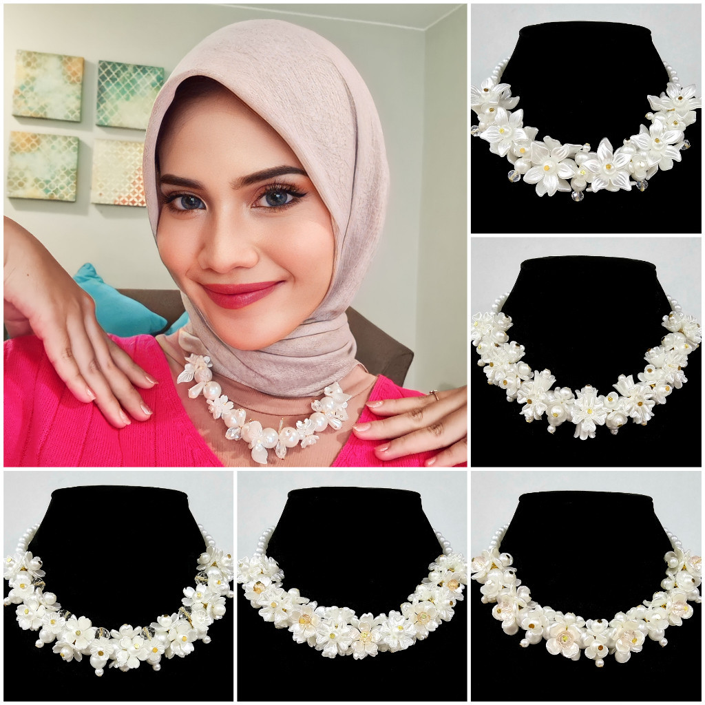 ฮิญาบลูกปัดสร้อยคอสร้อยคอคริสตัลสําหรับงานแต่งงานที่มีกลีบดอกไม้ - ค003