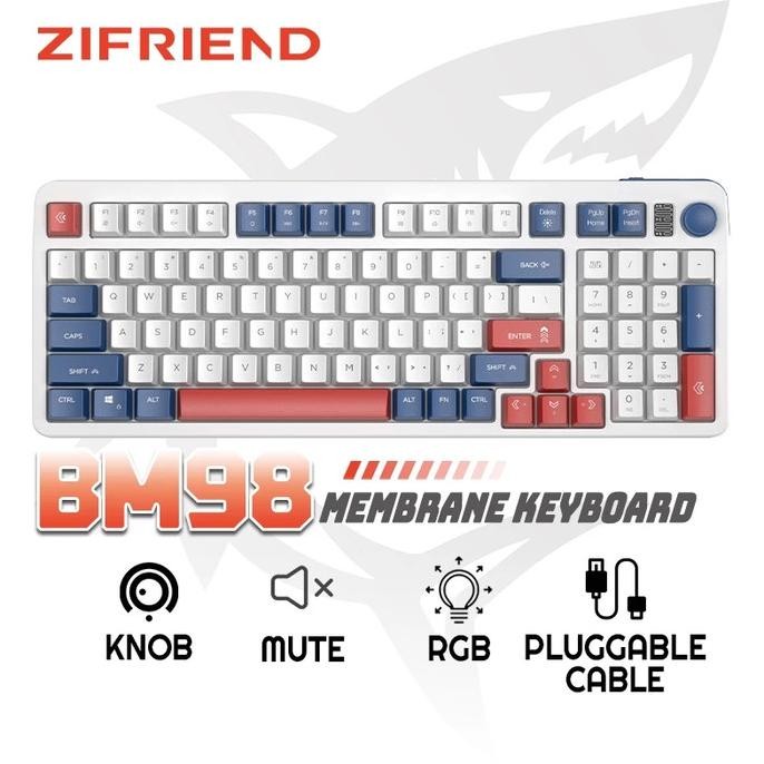 Zifriend Bm98 Membrane Mute Keyboard 98 คีย์/Knob Type Single Mode Mixed Light Mechanical Appearance
