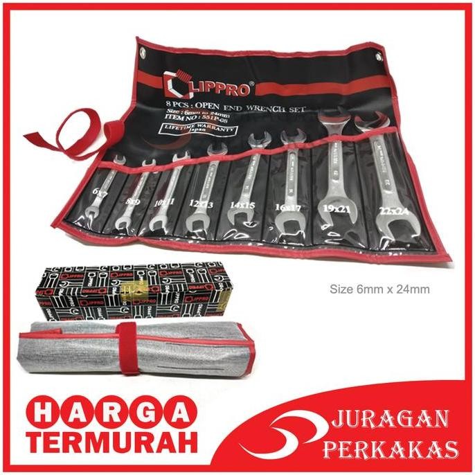 Lippro ชุดประแจพิเศษ 8 ชิ้น 6 มม. - 24 มม. ประแจปลายเปิด 551P-08P