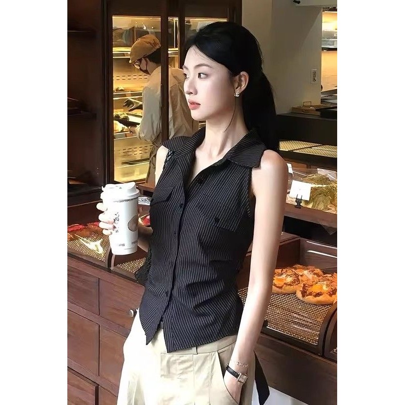 KEMEJA Verve ตู้เสื้อผ้าลายทาง Camisole Tops ดูเอวสําหรับผู้หญิงที่ไม่ซ้ํากันและสวยงามเสื้อแขนกุดเสื