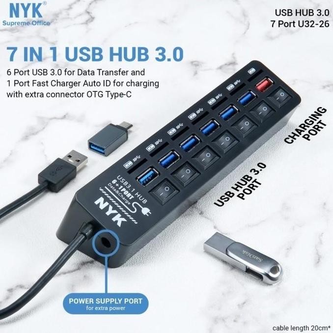 จัดส่งฟรี - NYK Usb Hub 3.0 7 พอร์ต U32-26