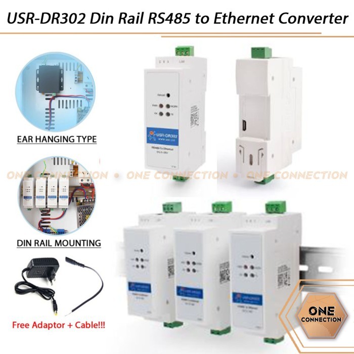 USR-DR302 Din Rail RS485 เป็นตัวแปลงอีเธอร์เน็ตรองรับ Modbus TCP RTU
