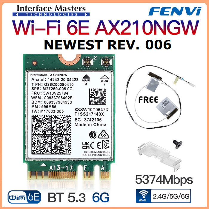 การ์ด Wifi 6E ไร้สาย Intel 6 AX210 AC AX บลูทูธ 5.2 NGFF M.2 AX200