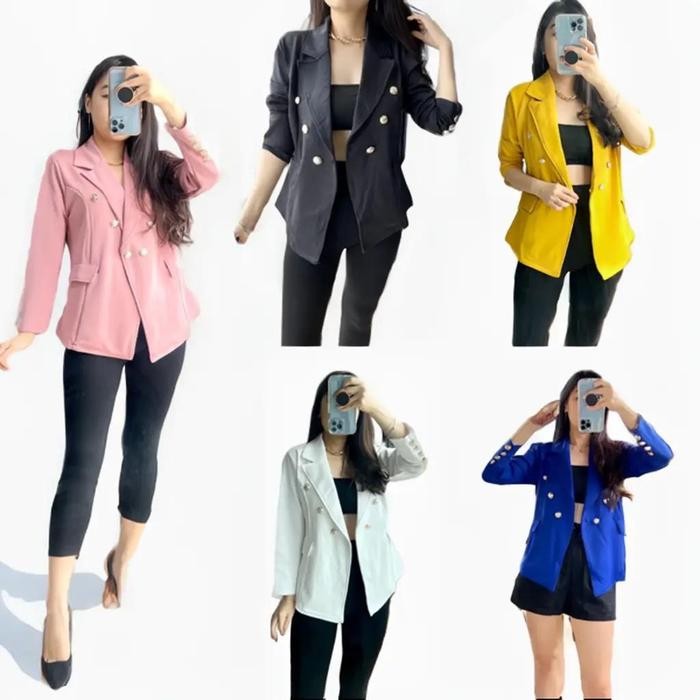 Blazer 7675-85 Premium Realpic Living Pocket Ld 102-110 Pj 65 ซม. สไตล์เกาหลี Scuba ผู้หญิงยาว