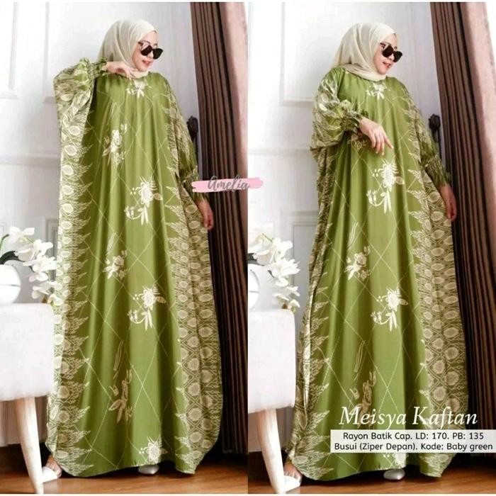 Bilion Kaftan Meisya Dress Super Jumbo Ld 150 Daster Batik Busui ซิปด้านหน้า Gamis เรยอนผ้าบาติก