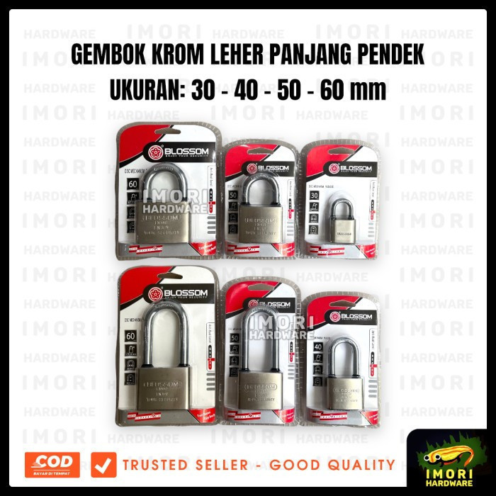 BLOSSOM คอสั้น Chrome Padlock 30 40 50 60 มม.ประตูล็อค imr