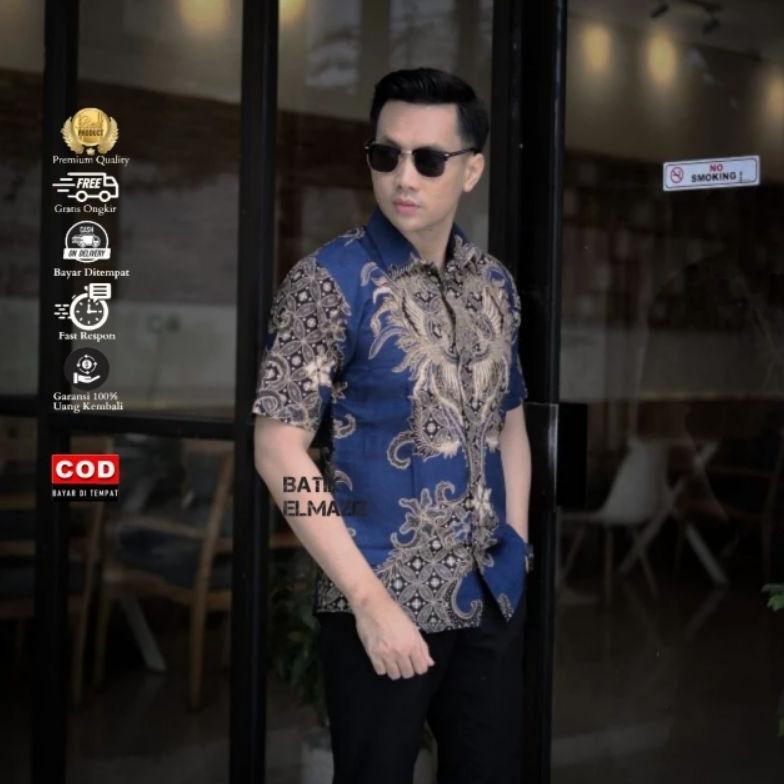 Fg-80 SD83 ครุฑอินโดนีเซียผู้ชายบาติกแขนสั้นพรีเมี่ยม NUSTARA BATIK ล่าสุด No. 008 Regular Fit ML XL