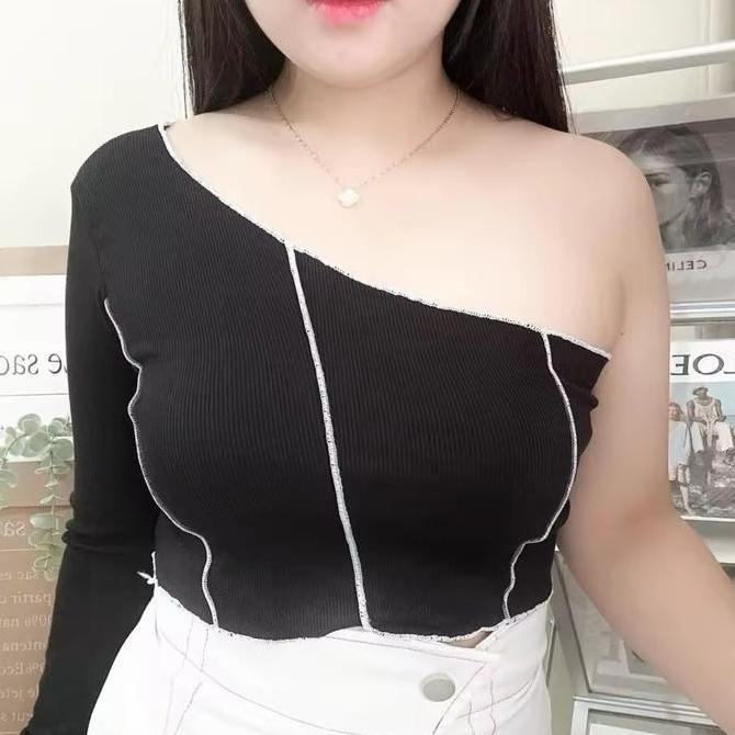 (ผู้เชี่ยวชาญ) เสื้อถักไหล่เดียว Haerin | เสื้อครอปสตรีแฟชั่นเกาหลี | TGA แฟชั่นขายส่งลําลอง