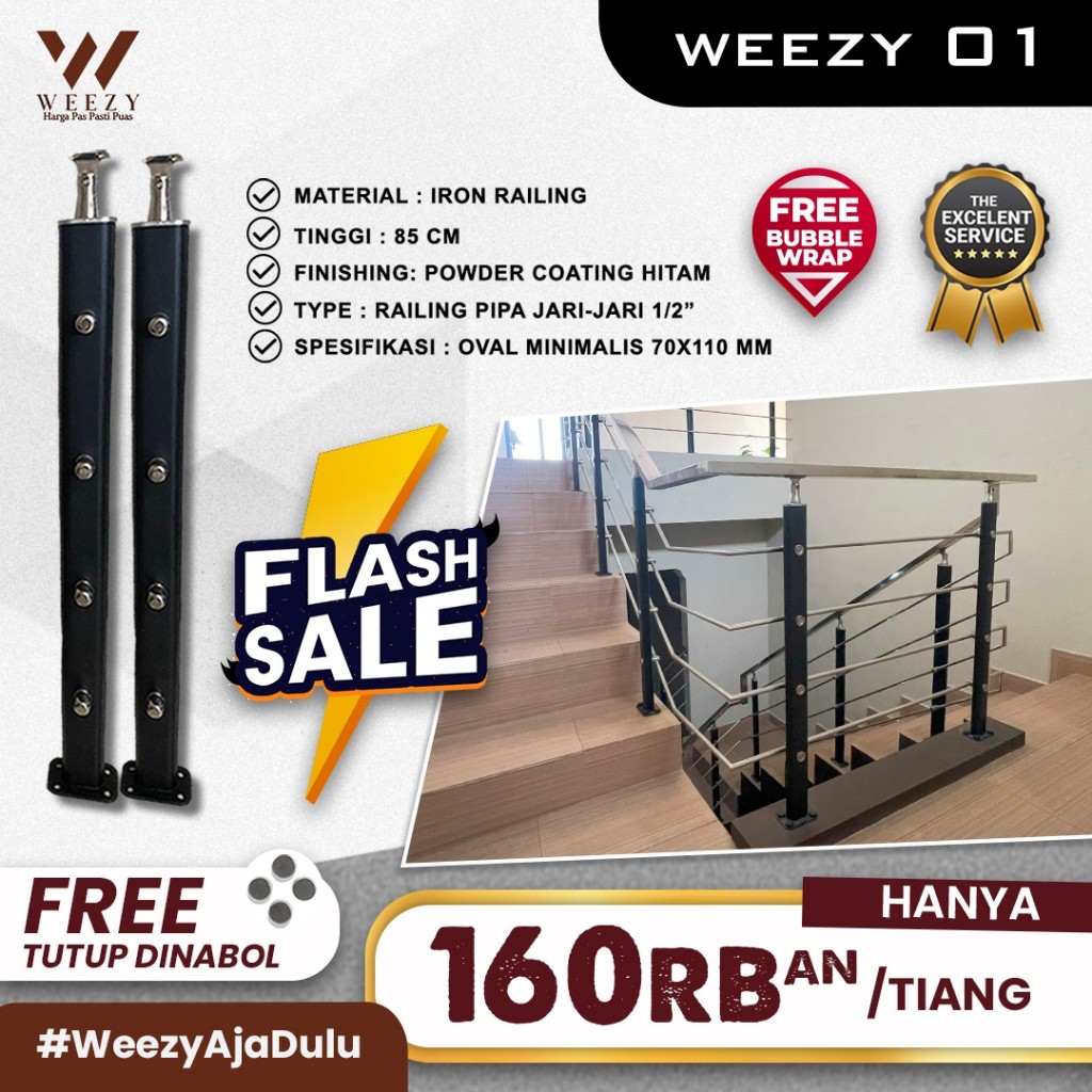 Hitam Weezy 01 ราวบันไดพร้อมท่อนิ้วเคลือบผงสีดํา