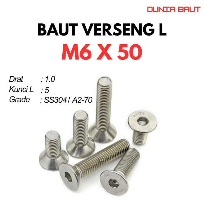 Bolt Verseng L M6X50 / Bolt JFL 6X50 / Countersunk L M6 X 50 / 6 X 50 - Socket Countersunk Screw Sta