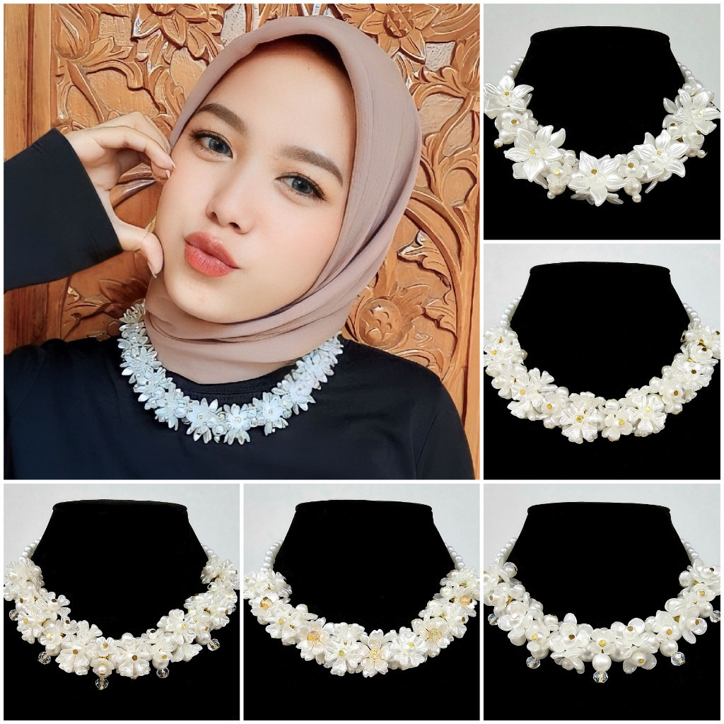 ฮิญาบลูกปัดสร้อยคอสร้อยคอคริสตัลสําหรับงานแต่งงานที่มีกลีบดอกไม้ - ค013