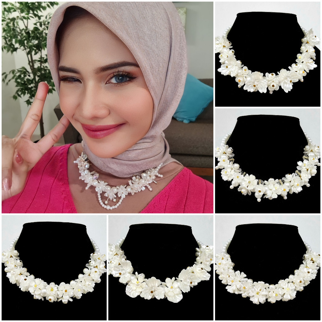 ฮิญาบลูกปัดสร้อยคอสร้อยคอคริสตัลสําหรับงานแต่งงานที่มีกลีบดอกไม้ - ค012