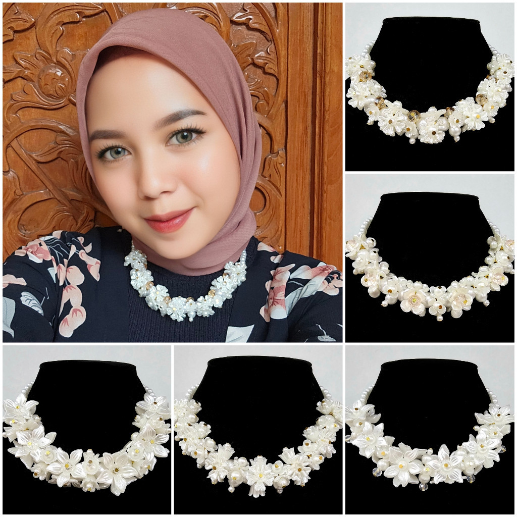 ฮิญาบลูกปัดสร้อยคอสร้อยคอคริสตัลสําหรับงานแต่งงานที่มีกลีบดอกไม้ - ค012