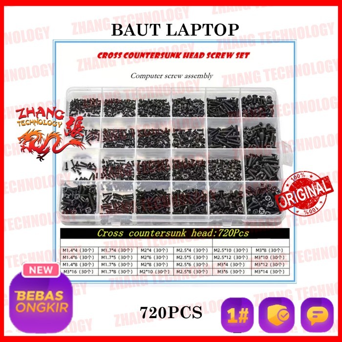 ชุดโบลต์แล็ปท็อปโน้ตบุ๊ก 720 ชิ้น ASUS ACER DELL HP LENOVO TOSHIBA SCREWS