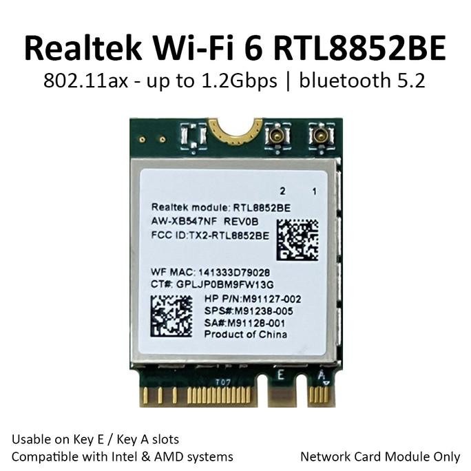 - Realtek WiFi 6 RTL8852BE การ์ดเครือข่ายไร้สาย BT 5 M.2 NGFF AX 8852BE