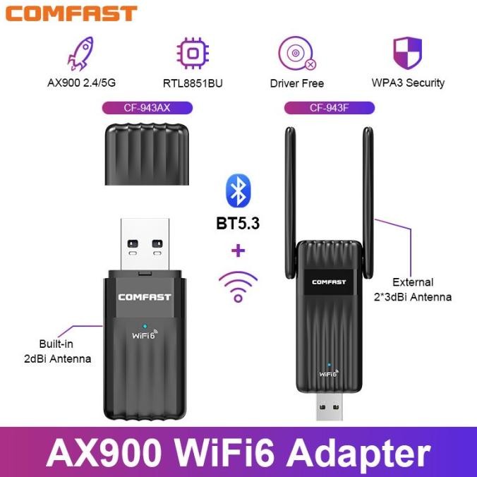 - COMFAST AX900 WiFi 6 อะแดปเตอร์ USB Bluetooth BT5.3 Dual Band 2.4/5GHz 900Mbps WiFi6 Dongle