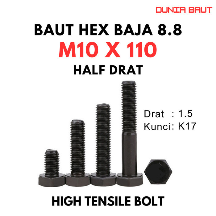 เหล็ก 8.8 Bolt M10X110 / Bolt 10X110 / M10 X 110 / 10 X 110 เกรด 8.8 HTB - High Tension Bolt Half Th