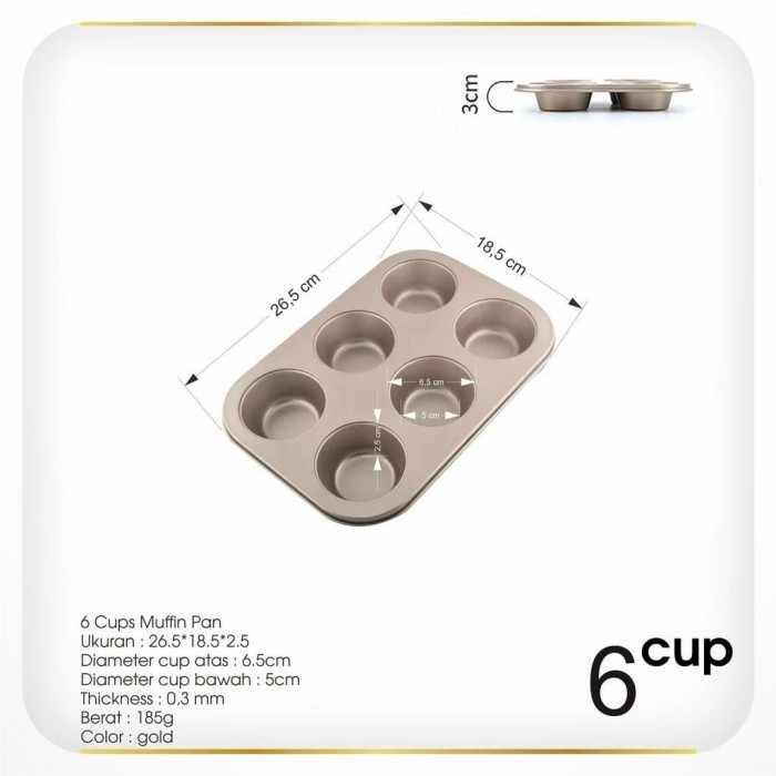 Piepie Muffin Pan Cup Cake Muffin Pan Non-Stick 6 Cups ส่วนลดจัดส่งฟรี
