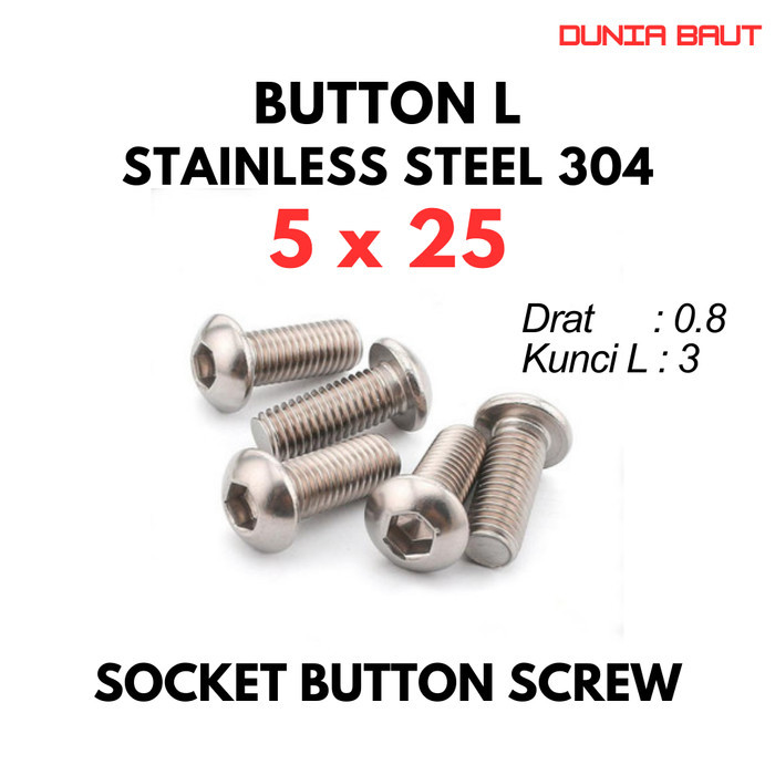 ปุ่ม L M5X25 / Bolt L ปุ่ม 5X25 / M5 X 25 / 5 X 25 - สกรูหัวซ็อกเก็ตสแตนเลส SS304
