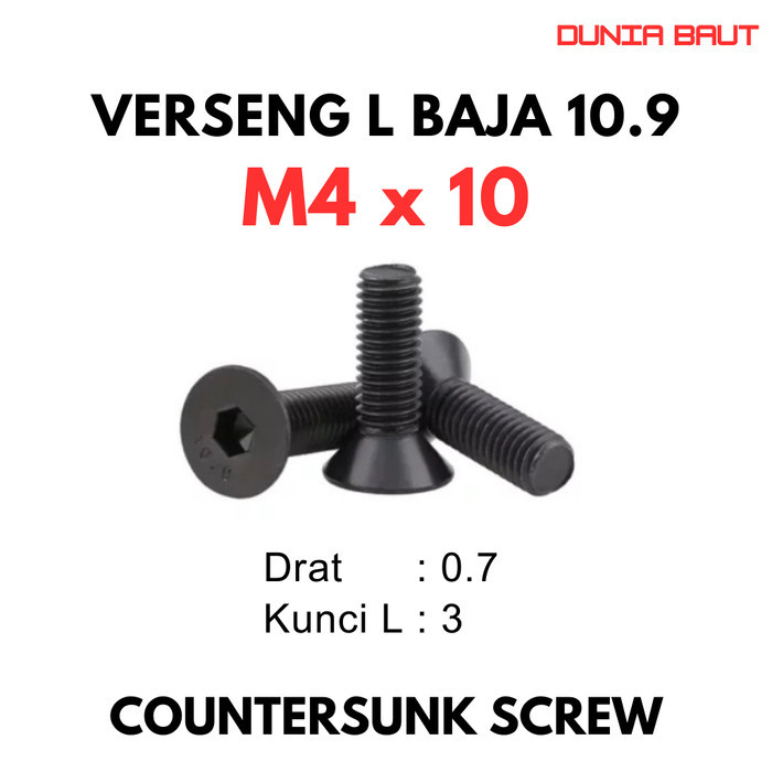 เหล็ก 10.9 Bolt JFL M4X10 / Bolt Verseng L 4X10 / Countersunk L M4 X 10 / 4 X 10 - Socket Countersun