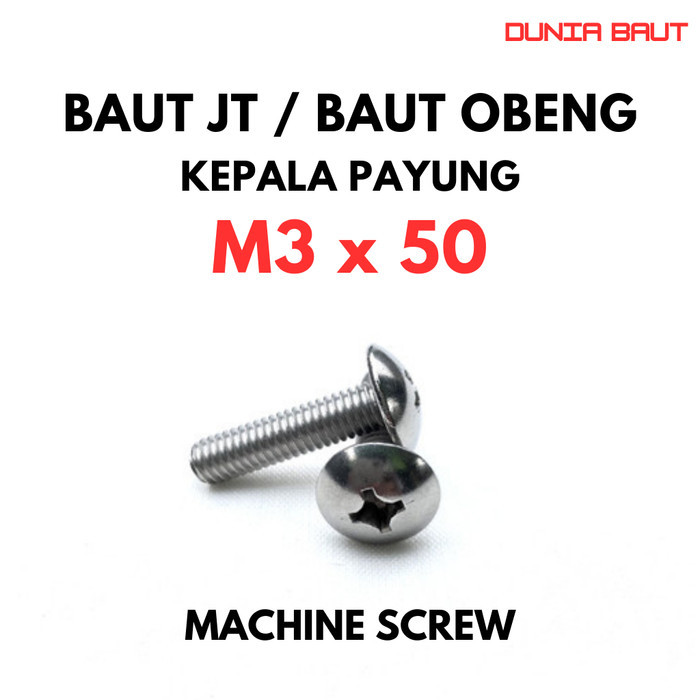 JT M3X50 สกรูเครื่อง Bolt M3 X 50 Truss หัว 3X50 ไขควง Bolt + สแตนเลส SS304