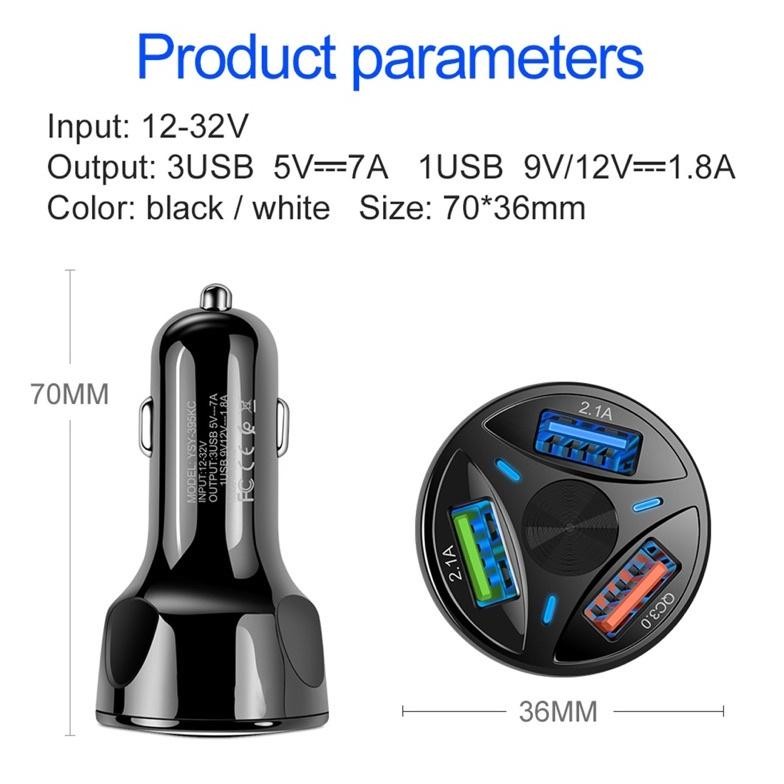 ที่ชาร์จแบตในรถ Fast Charger 3 พอร์ต Usb An-66 Qc 3.0 7A Micro, Type C, Lightning Output Saver Led