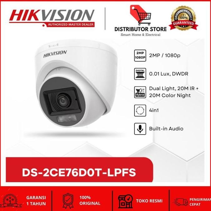 Hikvision Ds-2Ce76D0T-Lpfs 2Mp Indoor Dual Light+Mic Hd Camera