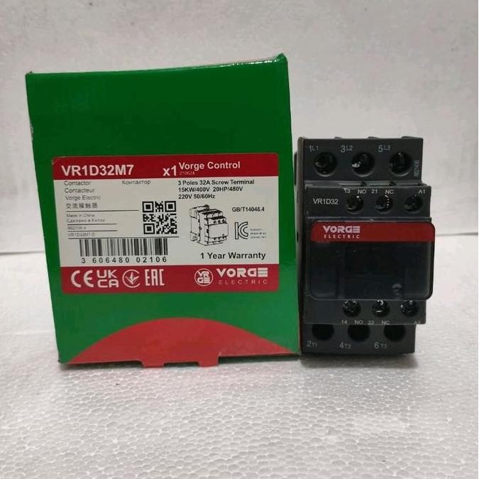 คอนแทคเตอร์ Vorge Vr1D32M7 Vr1D32 M7 Ac1 50A Ac3 32A เทียบเท่ากับ Lc1D32 Lc1D32M7 รับประกัน 1 ปี