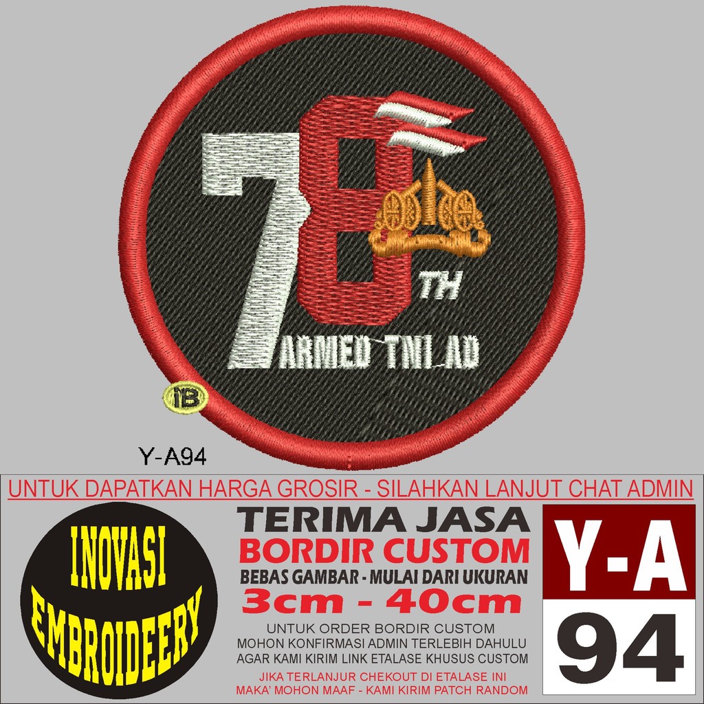Y-A94 EMBROIDERED PATCH LOGO 78TH ARMED TNI AD - INNOVATION EMBROIDERY TESTIMONI