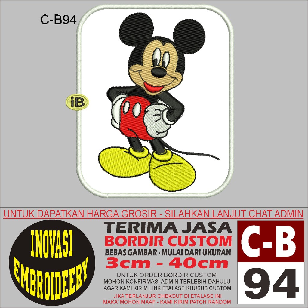 BC 94 MICKEY MOUSE 2 โลโก้ EMBROIDERY PATCH - INNOVATION EMBROIDERY TESTIMONI