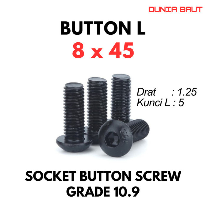 เหล็ก 10.9 ปุ่ม L M8X45 / ปุ่ม Bolt L 8X45 / L เหล็ก M8 X 45 / 8 X 45 - สกรูปุ่มซ็อกเก็ต 10.9 / 109 