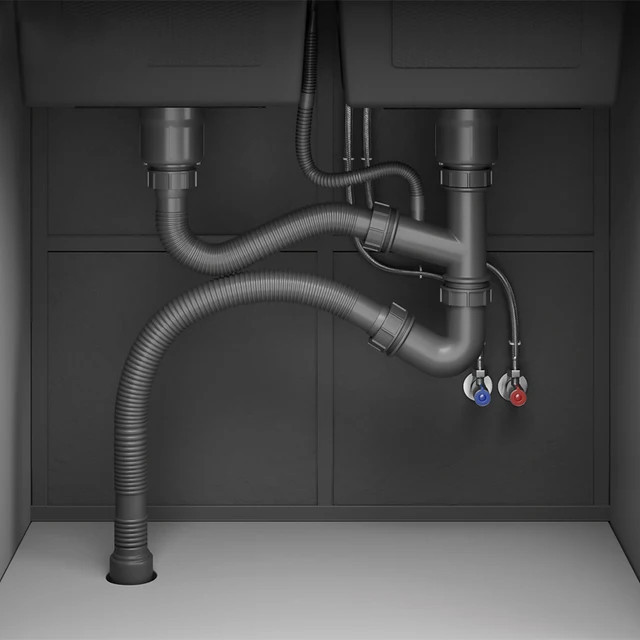 สีดํา 2 หลุม Over Flow อ่างล้างจานท่อระบายน้ํา / สีดําท่ออ่างล้างจานในครัว