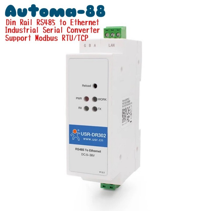 Usr-Dr302 Din Rail Rs485 เป็นตัวแปลงอีเธอร์เน็ตรองรับ Modbus Tcp Rtu