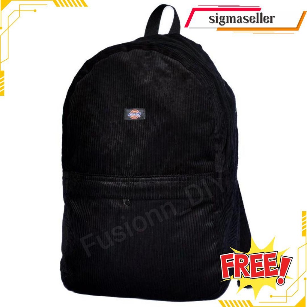 Rework Dikies Corduroy Backpack / Dikis กระเป๋าเป้สะพายหลังสีดํา Corduroy วัสดุ / กระเป๋าผู้ชายและผู