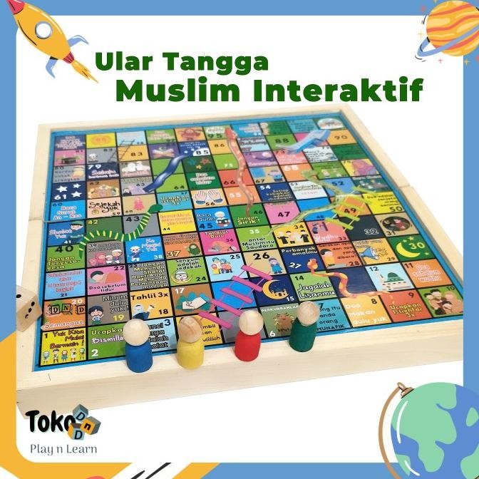 MUSLIM WOODEN SNAKE LADDER BOARD GAME CHILDRENS TOY