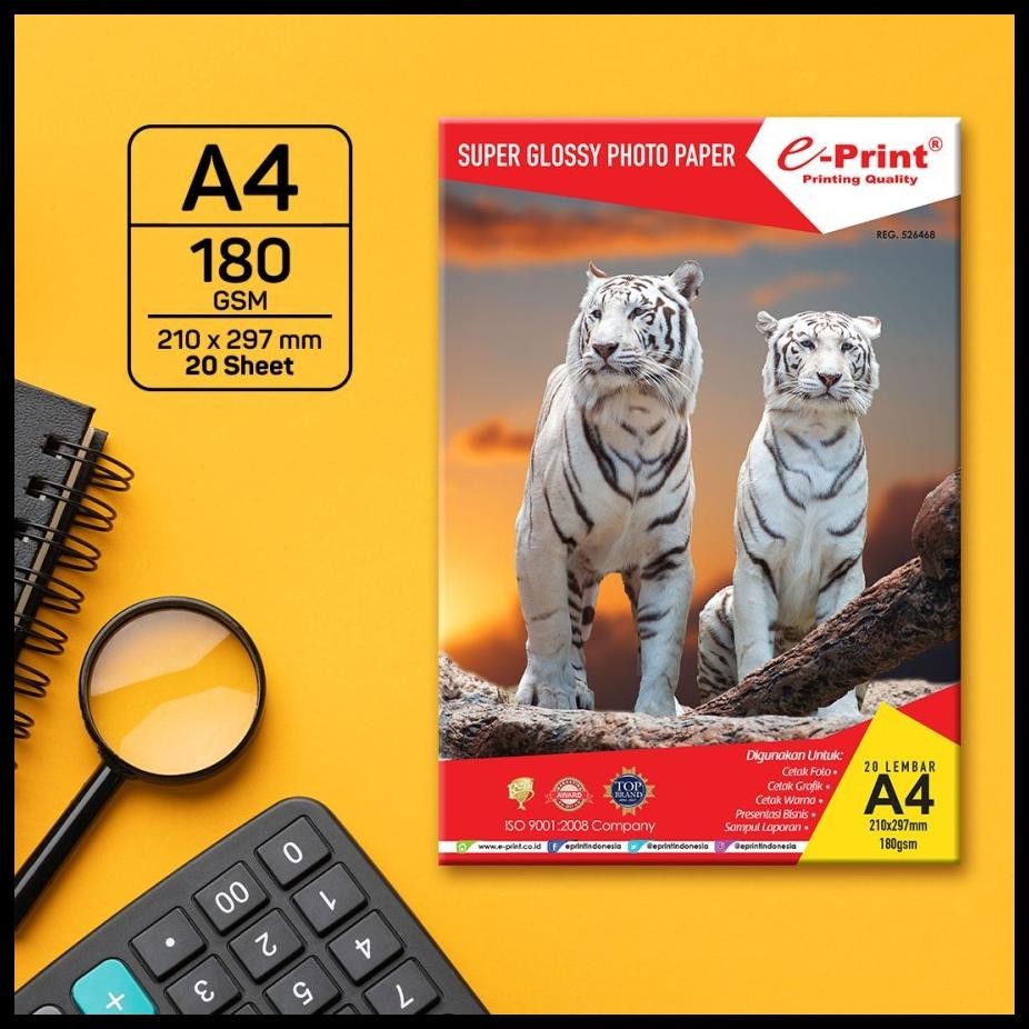 แพ็คกระดาษ EPRINT GLOSSY ALUMINIUM 230 GSM / 200 GSM / 180 GSM A4 20 แผ่น