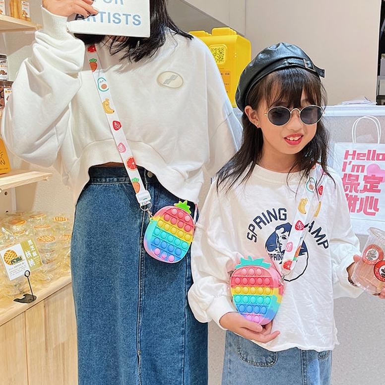 Pop It กระเป๋าสะพายข้างเด็ก Pop It Rubber Jelly Pineapple Pop It Model