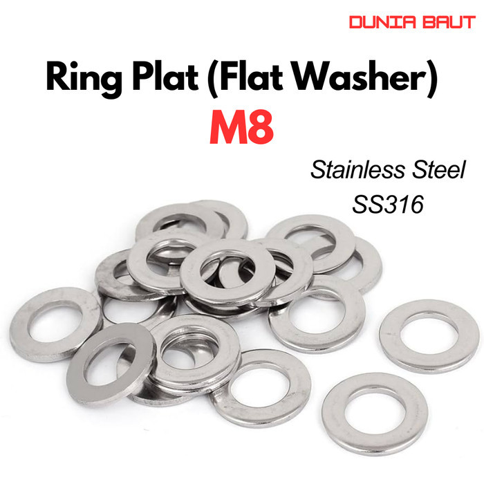 SS316 แผ่นแหวน M8 / เครื่องซักผ้าแบบแบน M8 / WP M8 / แผ่นแหวน Stainless M8